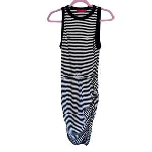N: Philanthropy Black White Striped Ruched Mini Dress Womens S Nautical Ruched